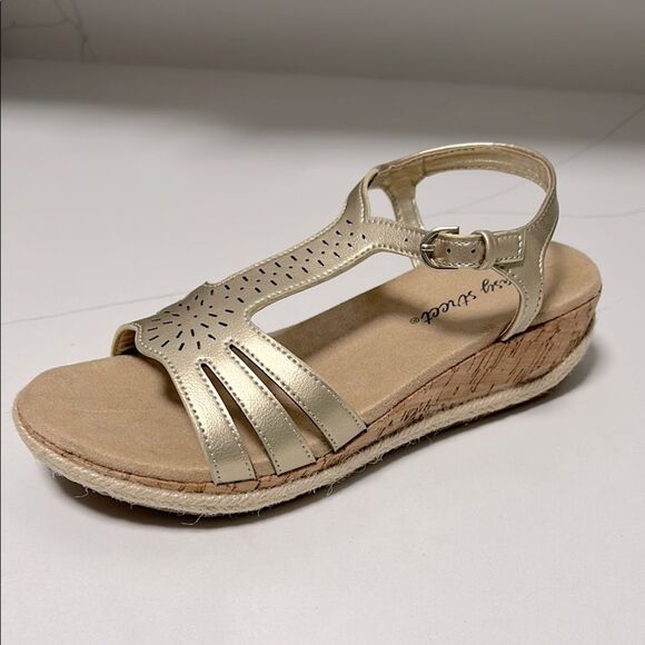 Easy Street Women's Gold Wedge Sandals - Picture 2 of 8